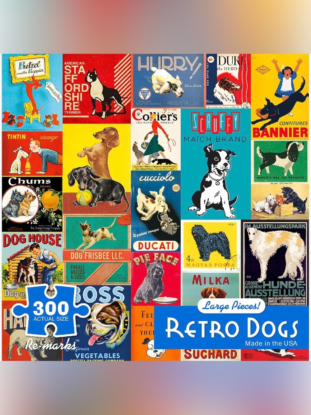 Re-marks Retro Dogs 300-Piece Puzzle for All Ages